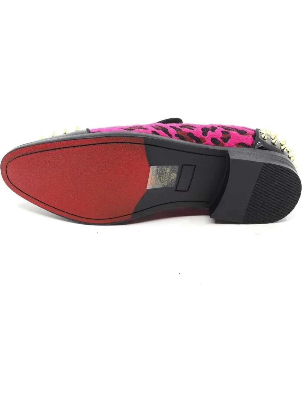 Metrocharm Men's Fuchsia Pink Leopard Print Loafers Smoking Slip On Formal Shoes